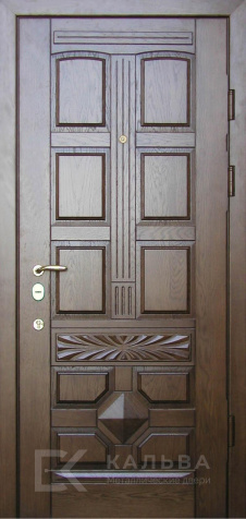 Фото «Металлическая дверь венге с геометрической филёнкой и декором №368»