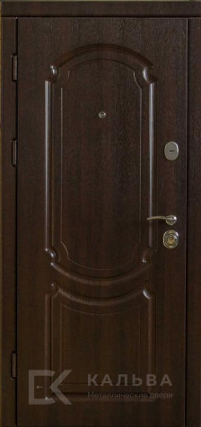 Фото №2 «Железная дверь серый бетон панель внутри тёмный орех классика №99»