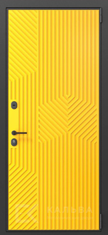 Фото «Входная дверь жёлтая рельефная геометрия внутри белая панель №201»